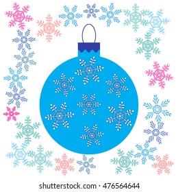 Vector icon Christmas ball and snowflakes on light background.