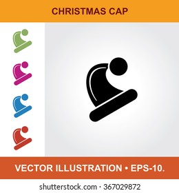 Vector Icon Of Christmas Cap With Title & Small Multicolored Icons. Eps-10.