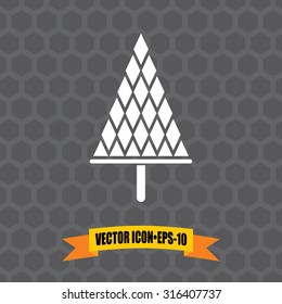 Vector Icon of Christmas Tree on Dark Gray Background. Eps.10.