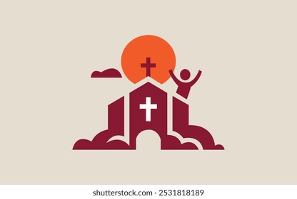 Vector Icon Of Church With Title  Small Multicolored Icons vector logo design