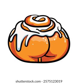 Vector icon for Cinnamon Roll. A delicious depiction of a frosted cinnamon bun, ideal for bakery, dessert, or breakfast themes.