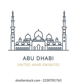Vector icon of the city landmark of ABU DHABI in the country of UNITED ARAB EMIRATES. Linear illustration of the famous landmark on a white background. Cityscape icons of the famous, city symbol.