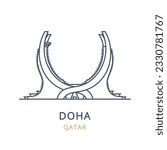 Vector icon of the city landmark of DOHA in the country of QATAR. Linear illustration of the famous landmark on a white background. Cityscape icons of the famous, modern city symbol. 