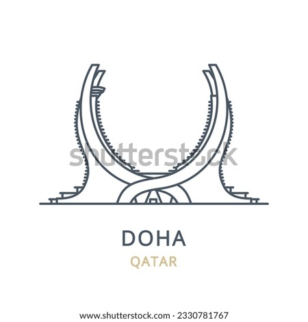 Vector icon of the city landmark of DOHA in the country of QATAR. Linear illustration of the famous landmark on a white background. Cityscape icons of the famous, modern city symbol. 