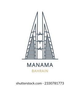 Vector icon of the city landmark of MANAMA in the country of BAHRAIN. Linear illustration of the famous landmark on a white background. Cityscape icons of the famous, modern city symbol. 