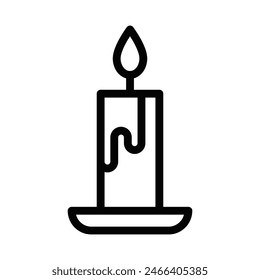 Vector icon of a classic candle with dripping wax, perfect for themes of light and decor, rendered in black and white. Editable stroke.