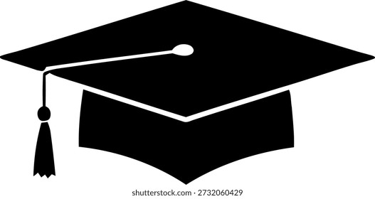 Vector icon of a classic graduation cap, also known as a mortarboard, with a hanging tassel. Symbol of academic achievement, higher education, university degrees, and graduation ceremonies.