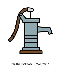 Vector icon of a classic hand pump for water, minimalist flat design for rural or farm themes.