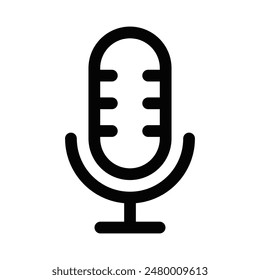 Vector icon of a classic microphone, perfect for audio, music, or podcast designs. Black and white, isolated on a white background. Editable stroke.