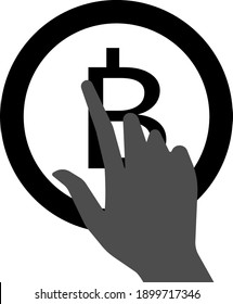 Vector icon of clicking the Bitcoin button. Designed for toolbars in the user interface. A vector image isolated on a transparent background.