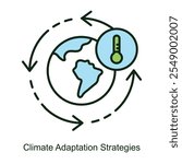 Vector icon for Climate Adaptation Strategies with Weather Symbols. Illustration featuring sun, cloud, and raindrop cycles, representing adaptation techniques for changing climates.