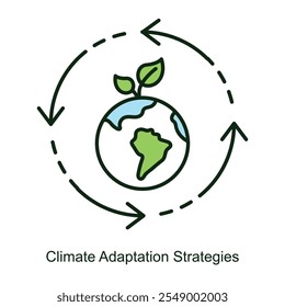 Vector icon for Climate Adaptation Strategies with Weather Symbols. Illustration featuring sun, cloud, and raindrop cycles, representing adaptation techniques for changing climates.
