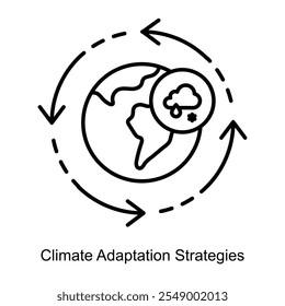 Ícone vetorial para as estratégias de adaptação climática para ecossistemas resilientes. Descreve padrões climáticos dinâmicos, simbolizando abordagens sustentáveis e adaptáveis aos desafios climáticos.