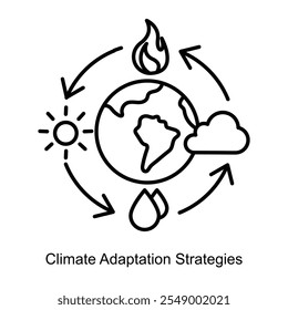 Ícone vetorial para as estratégias de adaptação climática para ecossistemas resilientes. Descreve padrões climáticos dinâmicos, simbolizando abordagens sustentáveis e adaptáveis aos desafios climáticos.