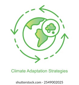 Ícone vetorial para as estratégias de adaptação às alterações climáticas para o desenvolvimento sustentável. Apresenta um fluxo cíclico de sol, chuva e nuvens, simbolizando a gestão do clima e a resiliência.