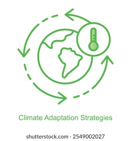 Ícone vetorial para as estratégias de adaptação às alterações climáticas para o desenvolvimento sustentável. Apresenta um fluxo cíclico de sol, chuva e nuvens, simbolizando a gestão do clima e a resiliência.