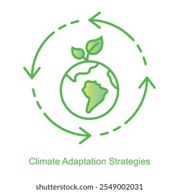 Vector icon for Climate Adaptation Strategies for Sustainable Development. Features a cyclical flow of sun, rain, and clouds, symbolizing climate management and resilience.