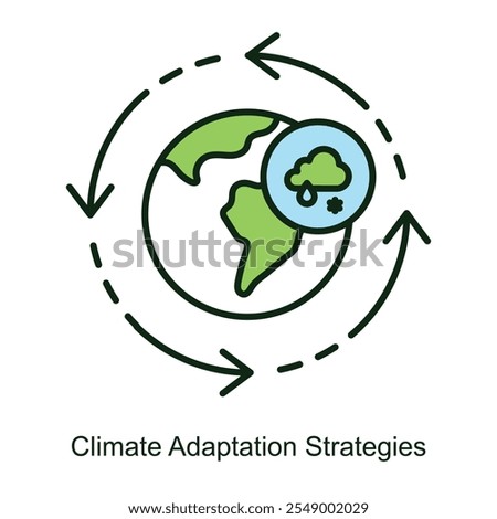 Vector icon for Climate Adaptation Strategies with Weather Symbols. Illustration featuring sun, cloud, and raindrop cycles, representing adaptation techniques for changing climates.
