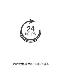 Vector icon of a clock. 24 hours. Vector illustration clock on white isolated background.