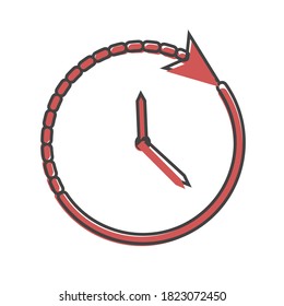 Vector icon of a clock. 24 hours sign. Vector illustration clock cartoon style on white isolated background.