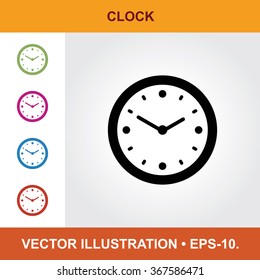 Vector Icon Of Clock With Title & Small Multicolored Icons. Eps-10.