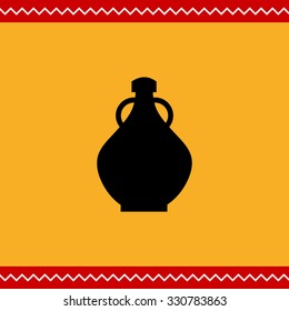Vector icon of closed antique jug with two handles and cover