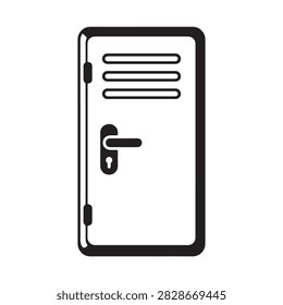 Vector icon of closed entrance door with handle isolated on white background.