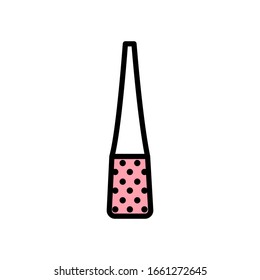 Vector icon closed eyeliner bottle in flat style with black stroke, pink fill and circles texture