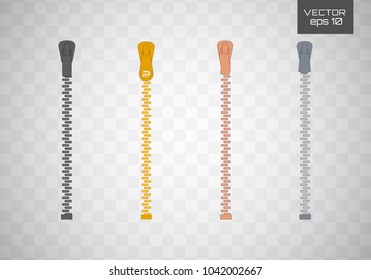 Vector icon closed and open zipper, fastener. Zipper buttoned