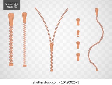 Vector icon closed and open zipper, fastener. Zipper buttoned