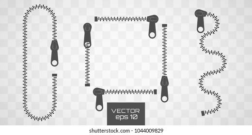 Vector icon closed and open zipper, fastener. Zipper buttoned
