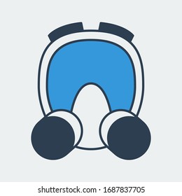 Vector icon of a closed protective medical face respirator. It represents a concept of medical protection, isolation, health safety and virus quarantine. Also can be used as a logo