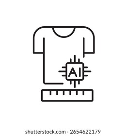 Un ícono de Vector de prendas con un chip de IA, que representa la recomendación automática de tallas utilizando inteligencia artificial, creado en línea con un estilo editable