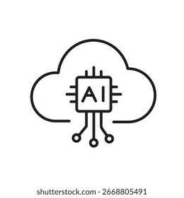 A vector icon of a cloud with an AI symbol, created in line style with editable stroke