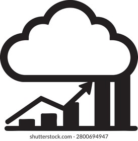 Vector icon of a cloud data storage computing system combined with a rising financial business growth chart.