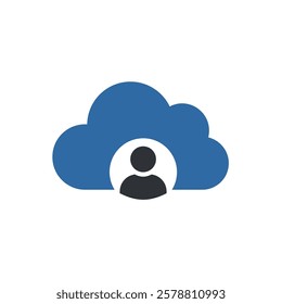 Vector icon: Cloud with a user profile for cloud identity management on a white background