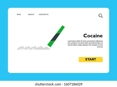Vector icon of cocaine line and rolled dollar. Drug, addiction, substance abuse. Narcotic concept. Can be used for topics like drug dealing, health, unhealthy lifestyle