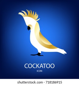 Vector icon with cockatoo on blue background. Flat design.