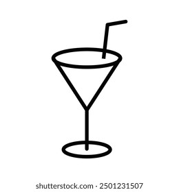 Vector icon of a cocktail glass with a straw, representing drinks, cocktails, or celebrations, ideal for bar and party themes. Editable stroke.