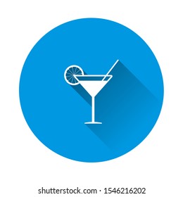 Vector icon cocktail with lemon on blue background.  Party symbol. Flat image with long shadow.