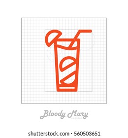 Vector icon of cocktail with modular grid. Bloody mary