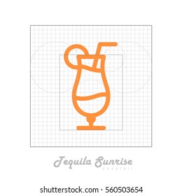 Vector icon of cocktail with modular grid. Tequila sunrise