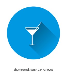 Vector icon cocktail  on blue background.  Party symbol. Flat image with long shadow.