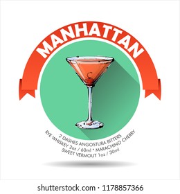 Vector icon of cocktail + recipe. Collection.