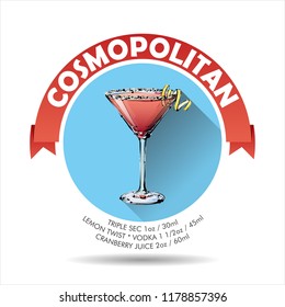 Vector icon of cocktail + recipe. Collection.