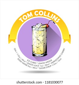 Vector icon of cocktail and recipe. Collection.