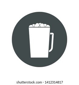 Vector icon of cocoa or hot chocolate with marshmallow on top in a mug. Trasparent, no fill on cup. Isolated in circle.