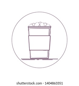 vector icon of cocoa with marshmallow in cup for take away. line icon in circle.