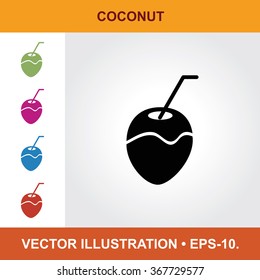 Vector Icon Of Coconut With Title & Small Multicolored Icons. Eps-10.