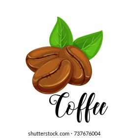 Vector icon coffee bean for cafe label, packing and emblem. Illustration in cartoon style